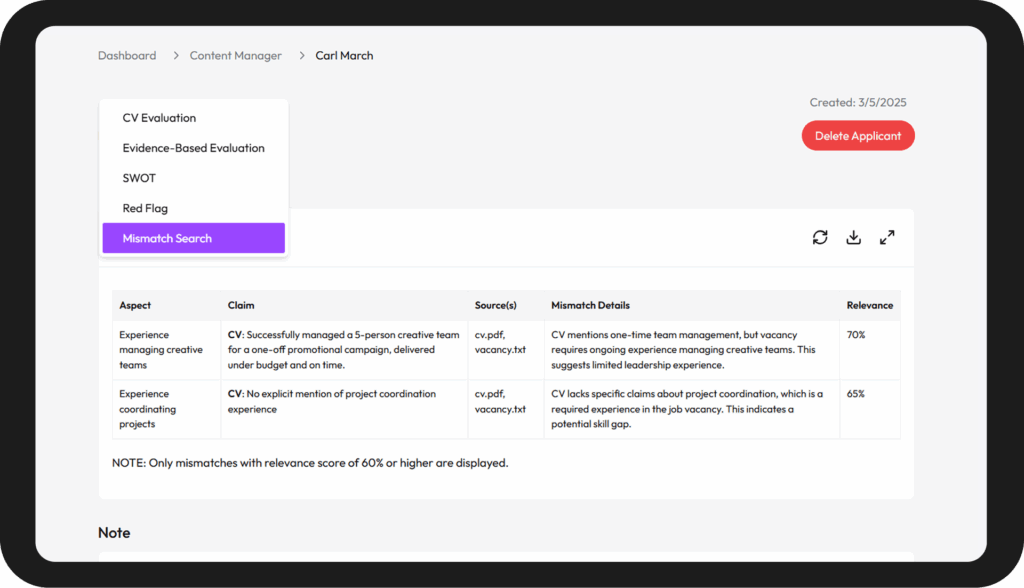 visual with the drop-down menu with mismatch report highlighted